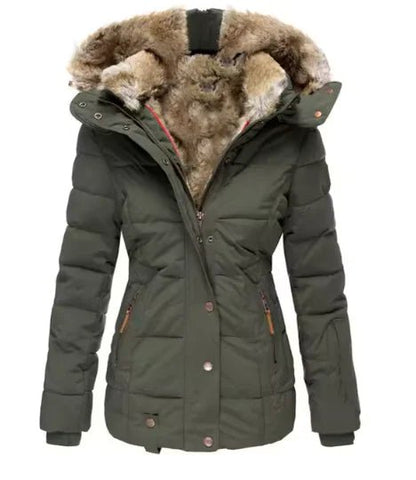 Fur collar long sleeve slim - fit cotton coat - Musttbuy
