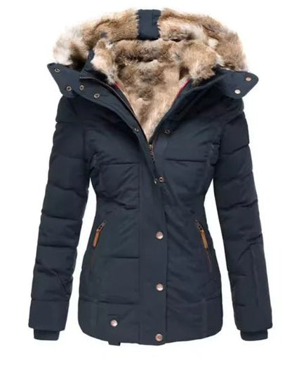 Fur collar long sleeve slim - fit cotton coat - Musttbuy