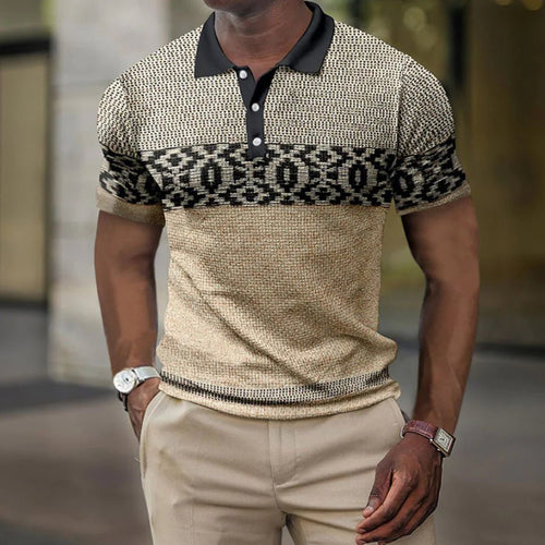 Geometric Print Men's Lapel Button Polo Shirt - Musttbuy