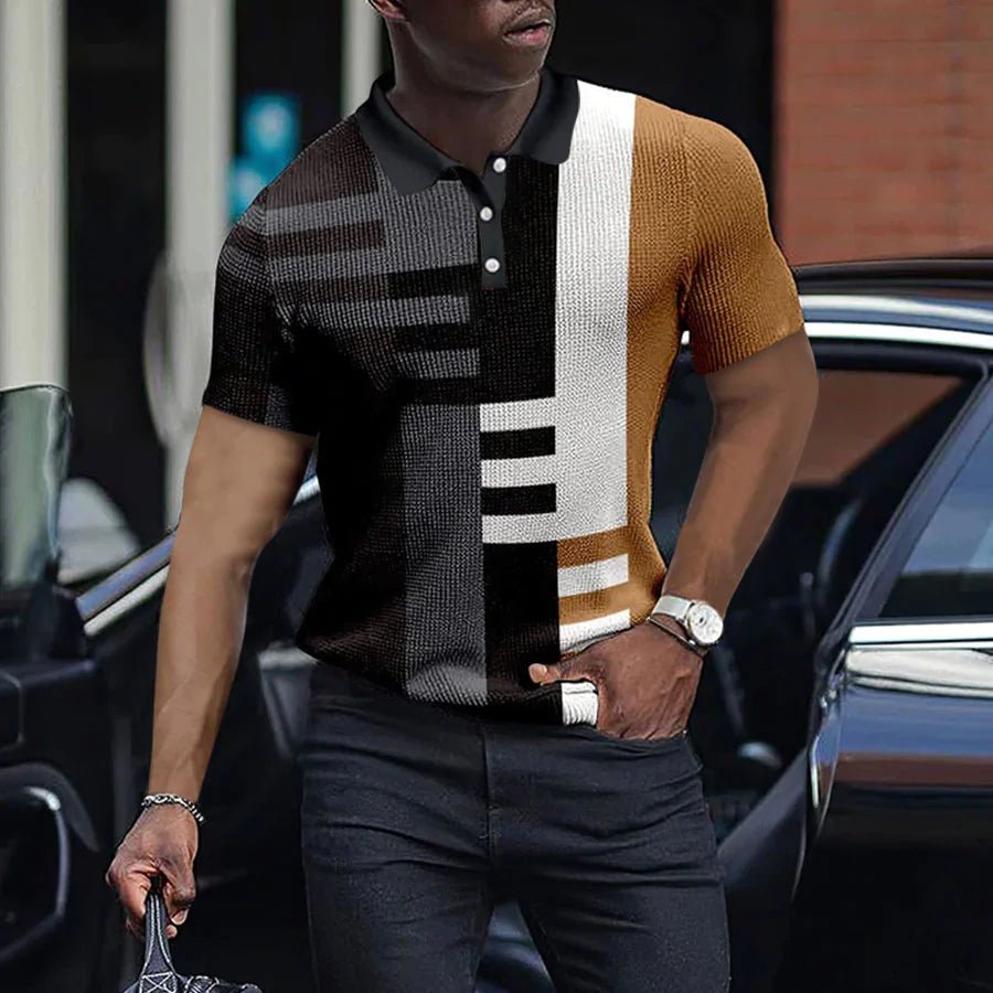 Geometric Print Men's Lapel Button Polo Shirt - Musttbuy