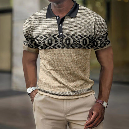Geometric Print Men's Lapel Button Polo Shirt - Musttbuy