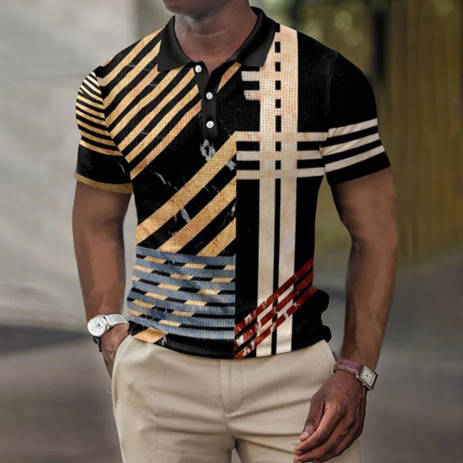 Geometric Print Men's Lapel Button Polo Shirt - Musttbuy