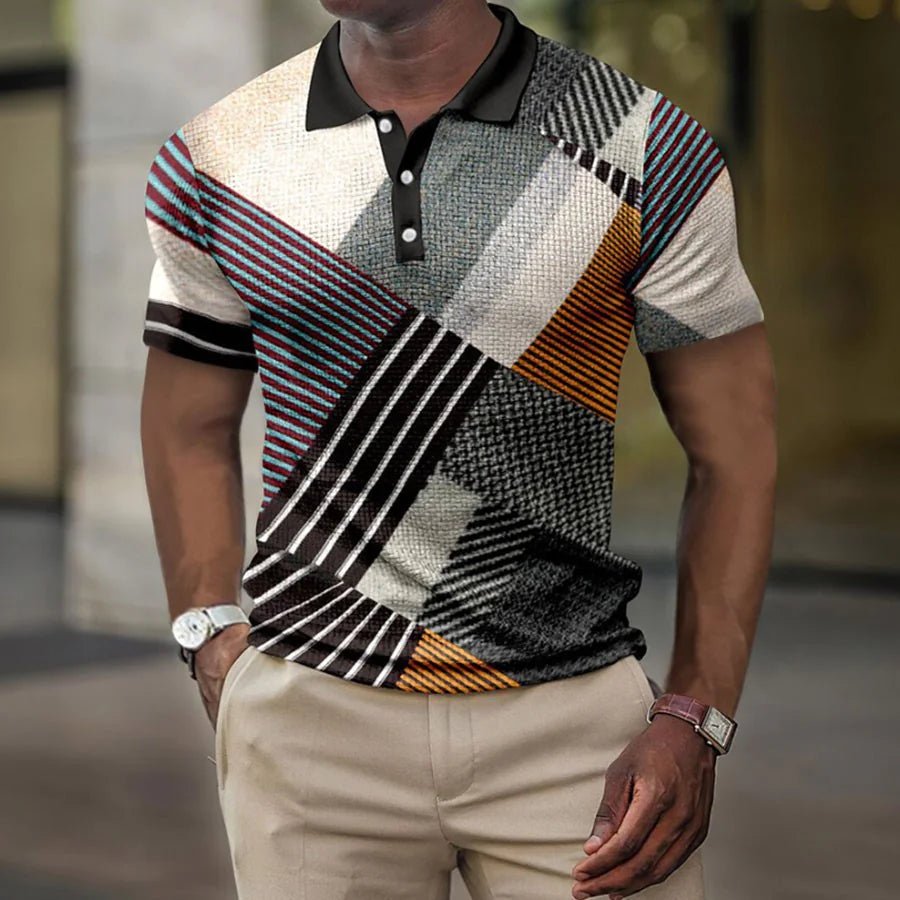 Geometric Print Men's Lapel Button Polo Shirt - Musttbuy