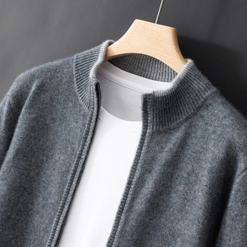 Men's Zipper Stand Collar Color-Block Cardigan