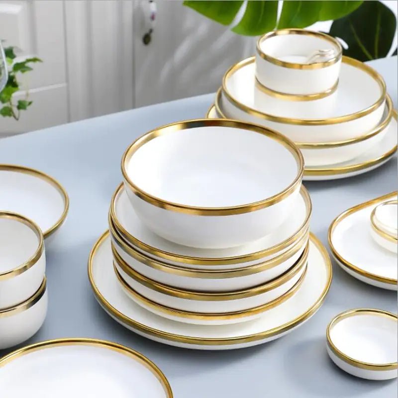 High - quality Matte Gilt Rim White Porcelain Dinner Tray Kitchen Plates Ceramic Tableware - Musttbuy