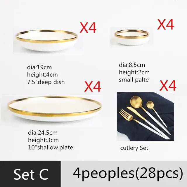 High - quality Matte Gilt Rim White Porcelain Dinner Tray Kitchen Plates Ceramic Tableware - Musttbuy