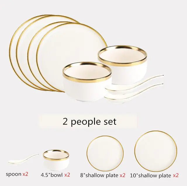 High - quality Matte Gilt Rim White Porcelain Dinner Tray Kitchen Plates Ceramic Tableware - Musttbuy