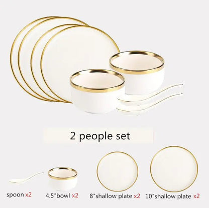 High - quality Matte Gilt Rim White Porcelain Dinner Tray Kitchen Plates Ceramic Tableware - Musttbuy