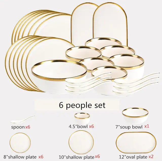 High - quality Matte Gilt Rim White Porcelain Dinner Tray Kitchen Plates Ceramic Tableware - Musttbuy