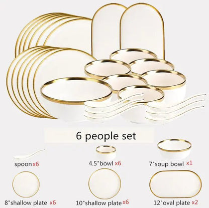 High - quality Matte Gilt Rim White Porcelain Dinner Tray Kitchen Plates Ceramic Tableware - Musttbuy