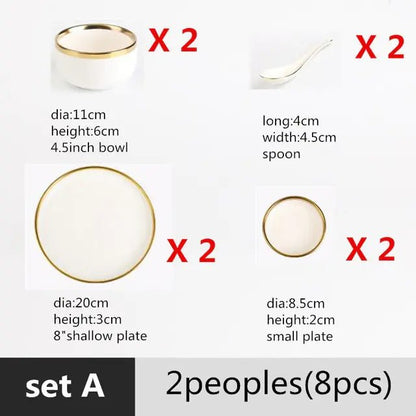 High - quality Matte Gilt Rim White Porcelain Dinner Tray Kitchen Plates Ceramic Tableware - Musttbuy