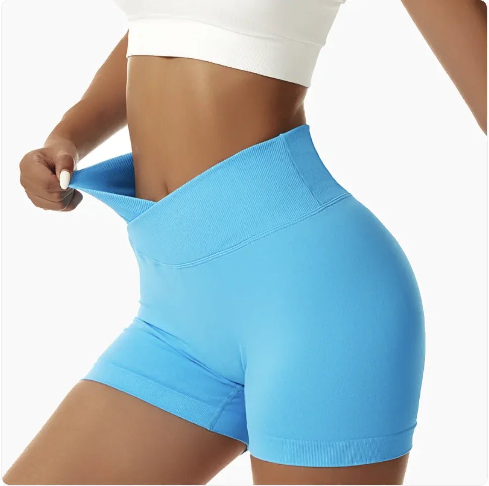 High - Waist Elastic Yoga Shorts with Peach - Lift Design - Musttbuy