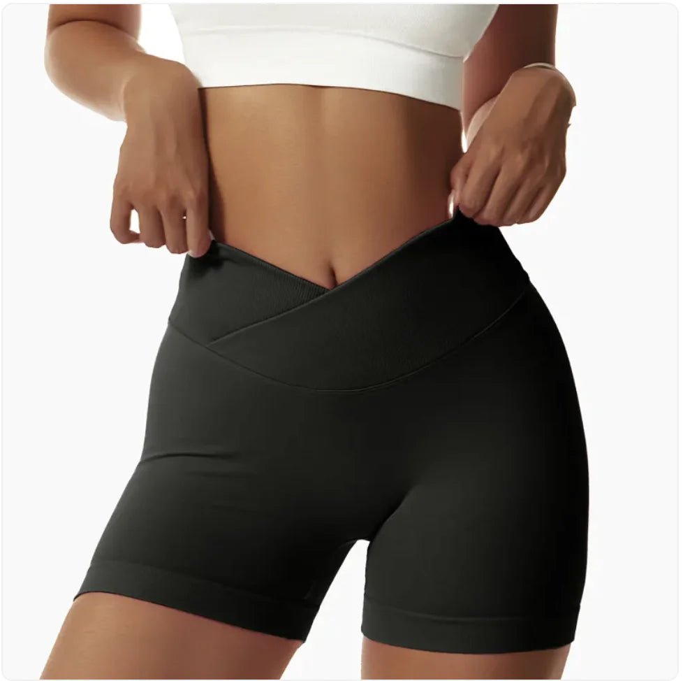 High - Waist Elastic Yoga Shorts with Peach - Lift Design - Musttbuy