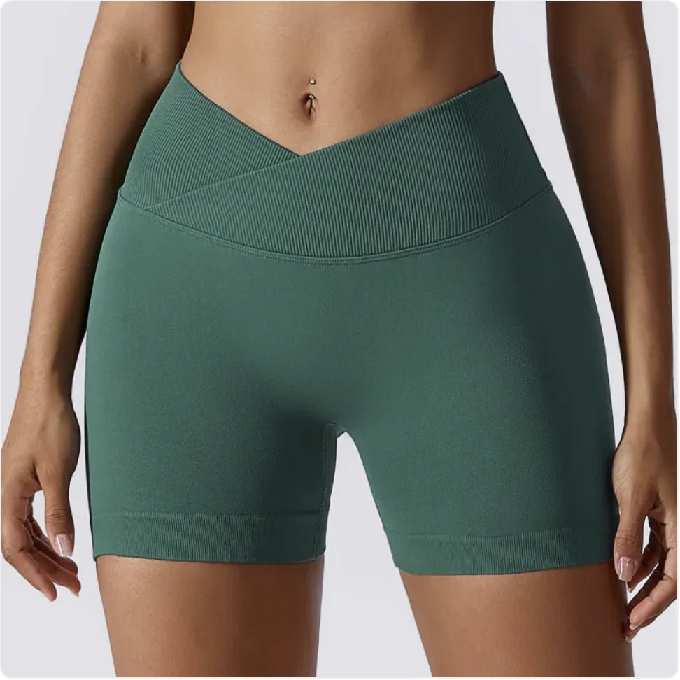 High - Waist Elastic Yoga Shorts with Peach - Lift Design - Musttbuy