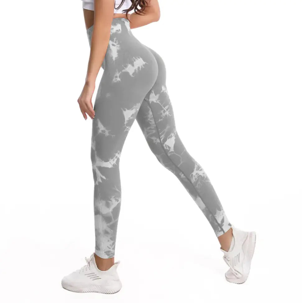 Women's Fashionable Simple Tie-dye Printed High Waist Hip Lift Sports Running Fitness Pants