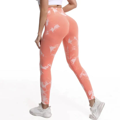 Women's Fashionable Simple Tie-dye Printed High Waist Hip Lift Sports Running Fitness Pants