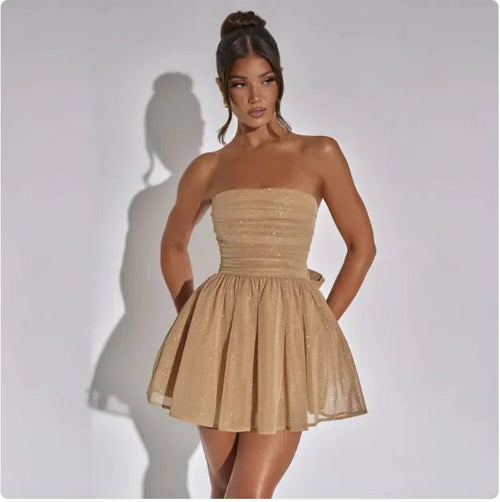 Lace Back Bow Tube Dress - Musttbuy