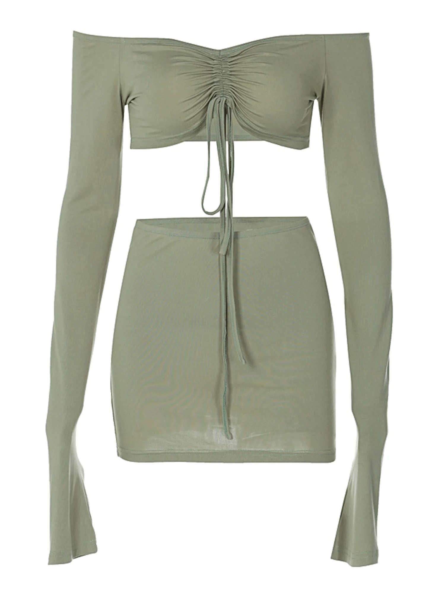 Lace Drawstring Crop Top & Skirt Set - Musttbuy