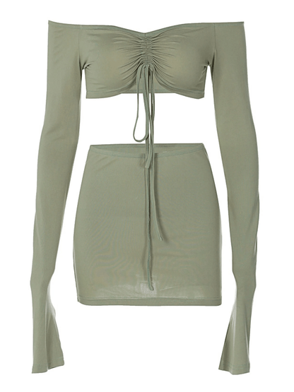 Lace Drawstring Crop Top & Skirt Set - Musttbuy