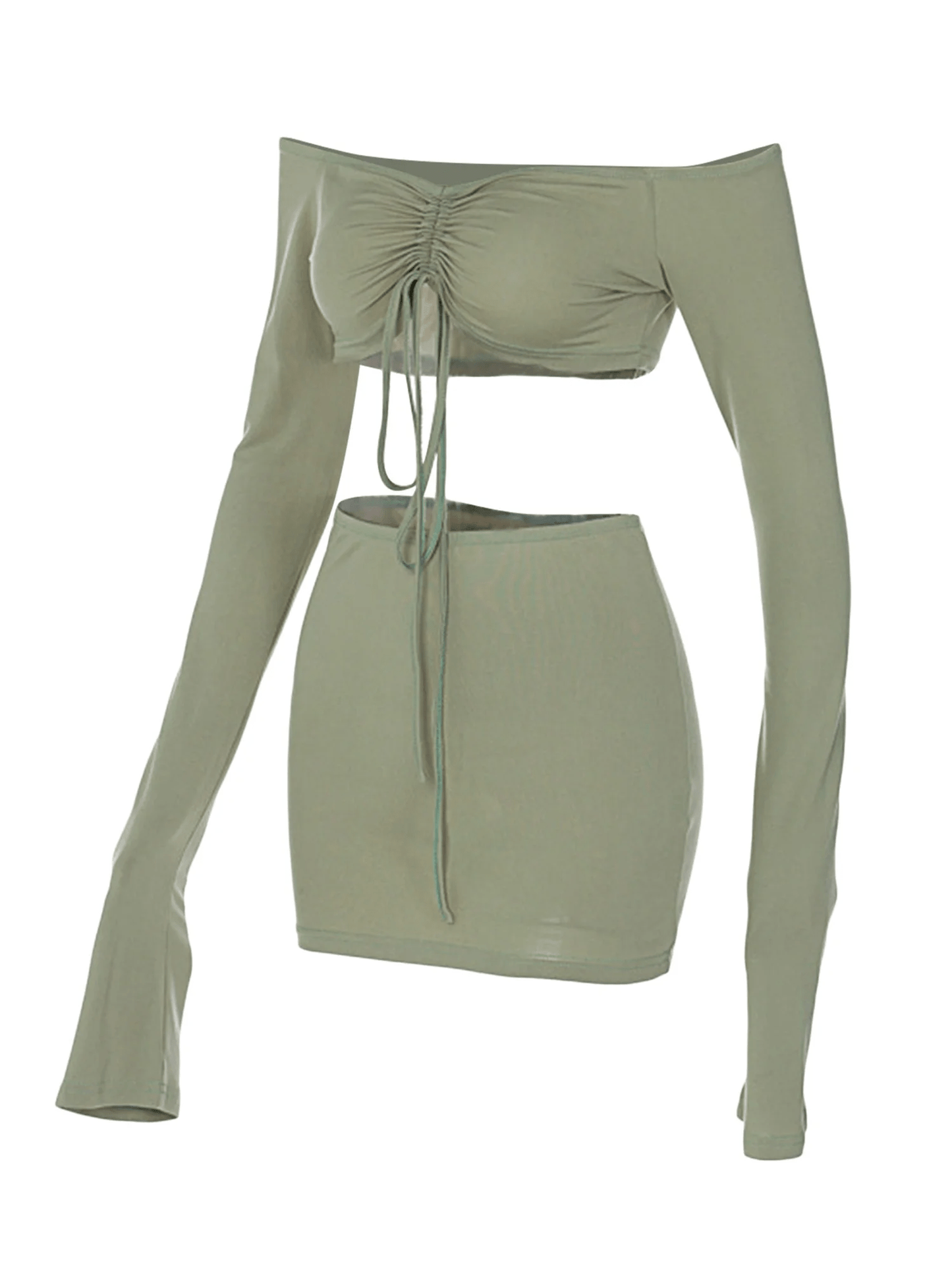 Lace Drawstring Crop Top & Skirt Set - Musttbuy