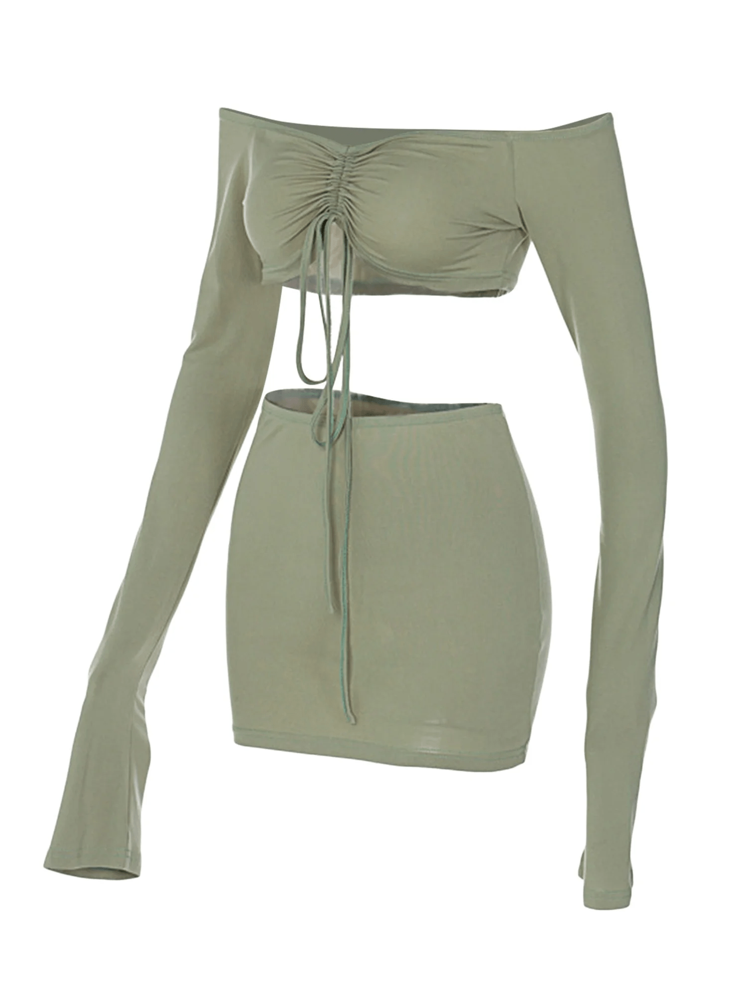 Lace Drawstring Crop Top & Skirt Set - Musttbuy