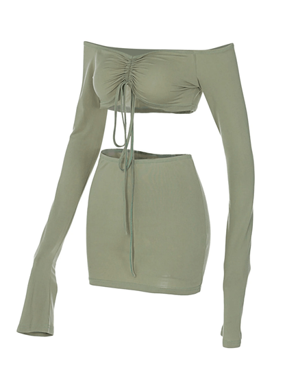 Lace Drawstring Crop Top & Skirt Set - Musttbuy