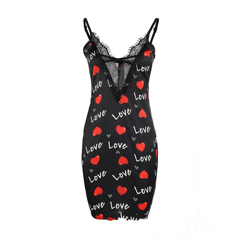 Lace Stitching Printed Nightdress - Lingerie - Musttbuy