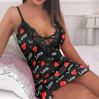Lace Stitching Printed Nightdress - Lingerie - Musttbuy