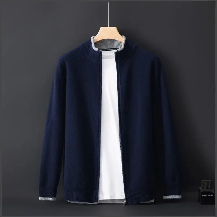 Men's Zipper Stand Collar Color-Block Cardigan