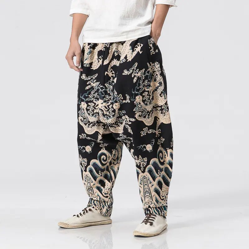Men's Dragon Print Loose Trousers - Musttbuy