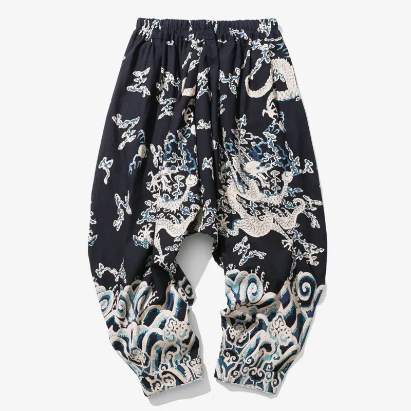 Men's Dragon Print Loose Trousers - Musttbuy