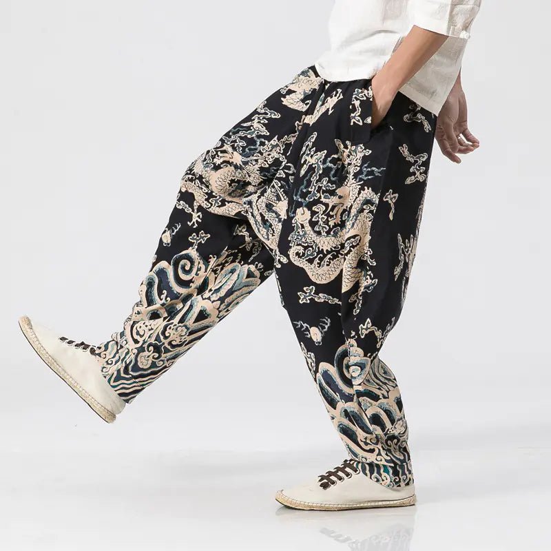 Men's Dragon Print Loose Trousers - Musttbuy