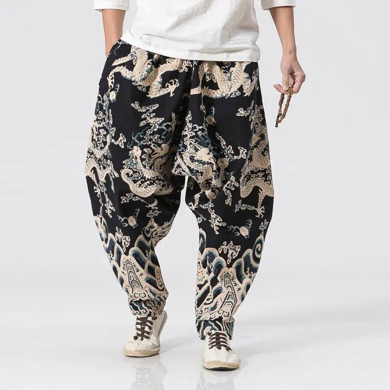 Men's Dragon Print Loose Trousers - Musttbuy