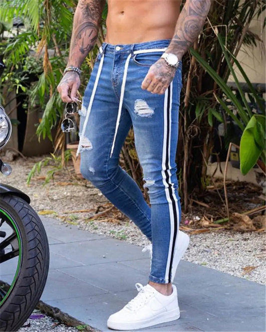 Men's Ripped Denim Trousers - Slim Fit Casual - Musttbuy