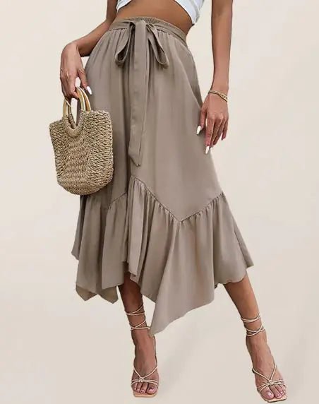 Mid - length Lace - up Ruffle Skirt - Musttbuy