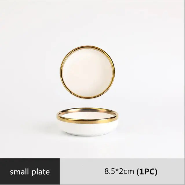 High-quality Matte Gilt Rim White Porcelain Dinner Tray Kitchen Plates Ceramic Tableware