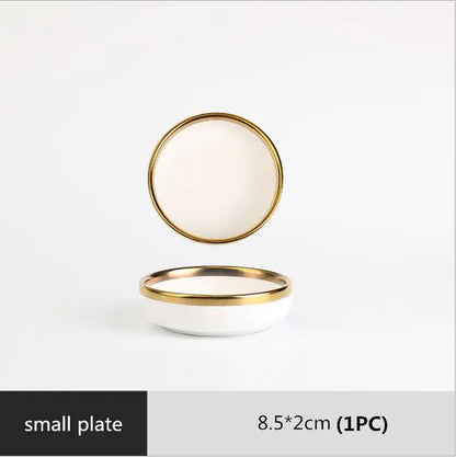 High-quality Matte Gilt Rim White Porcelain Dinner Tray Kitchen Plates Ceramic Tableware