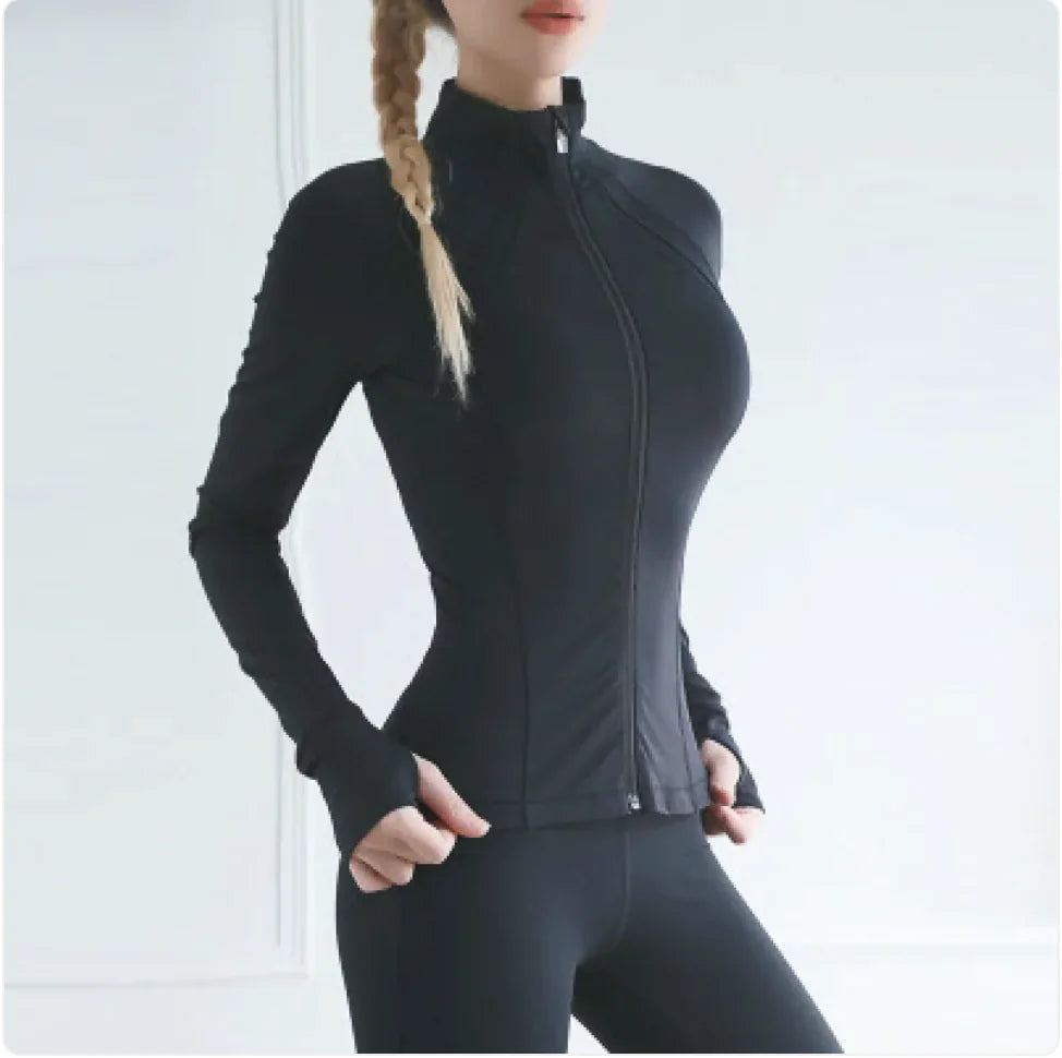 Long-Sleeve Zip-Up Fitted Top