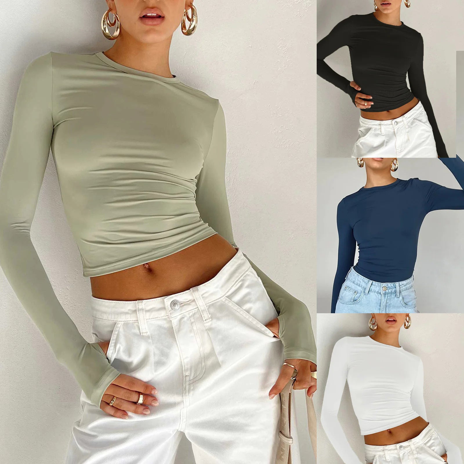Round Neck Long Sleeve Top - Musttbuy