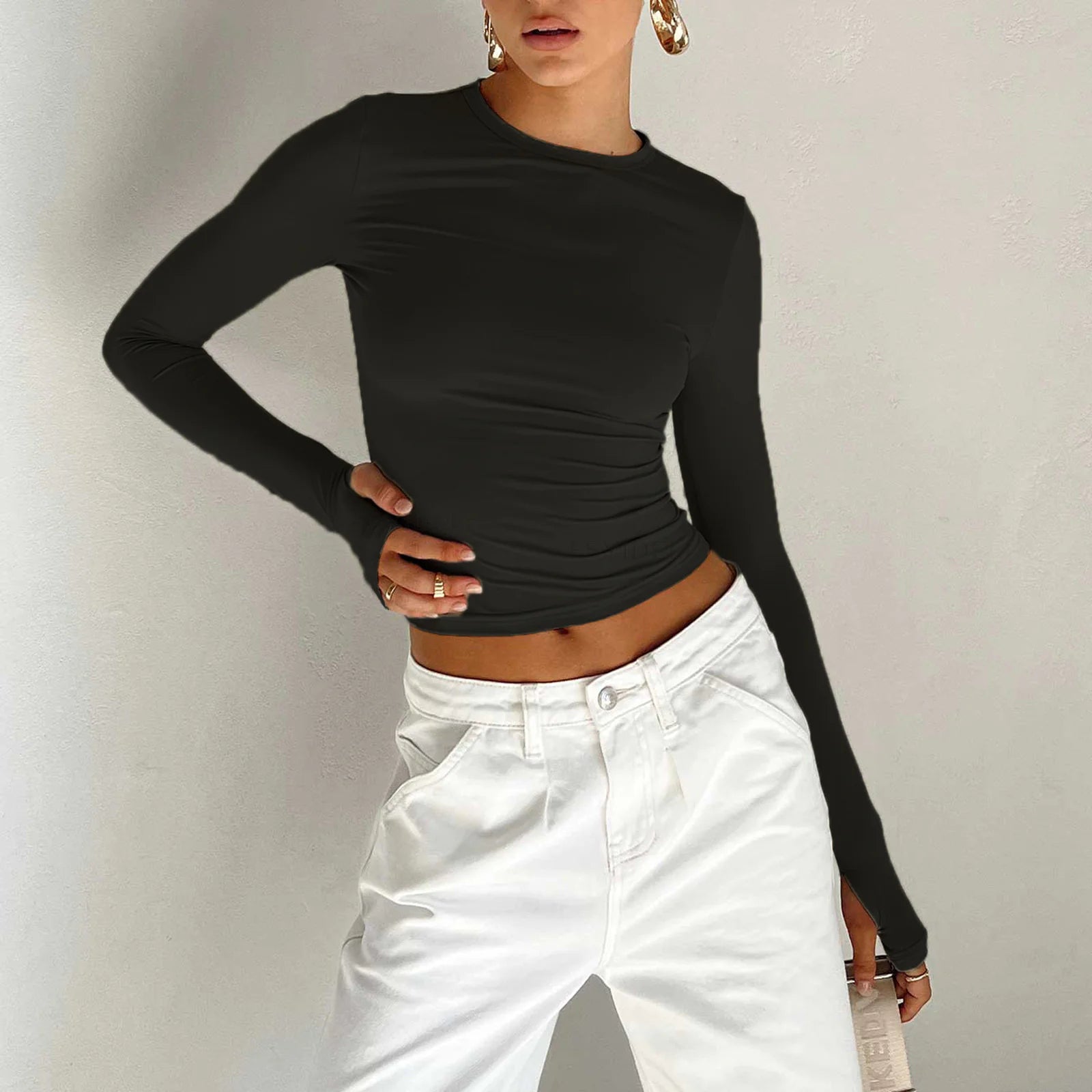 Round Neck Long Sleeve Top - Musttbuy