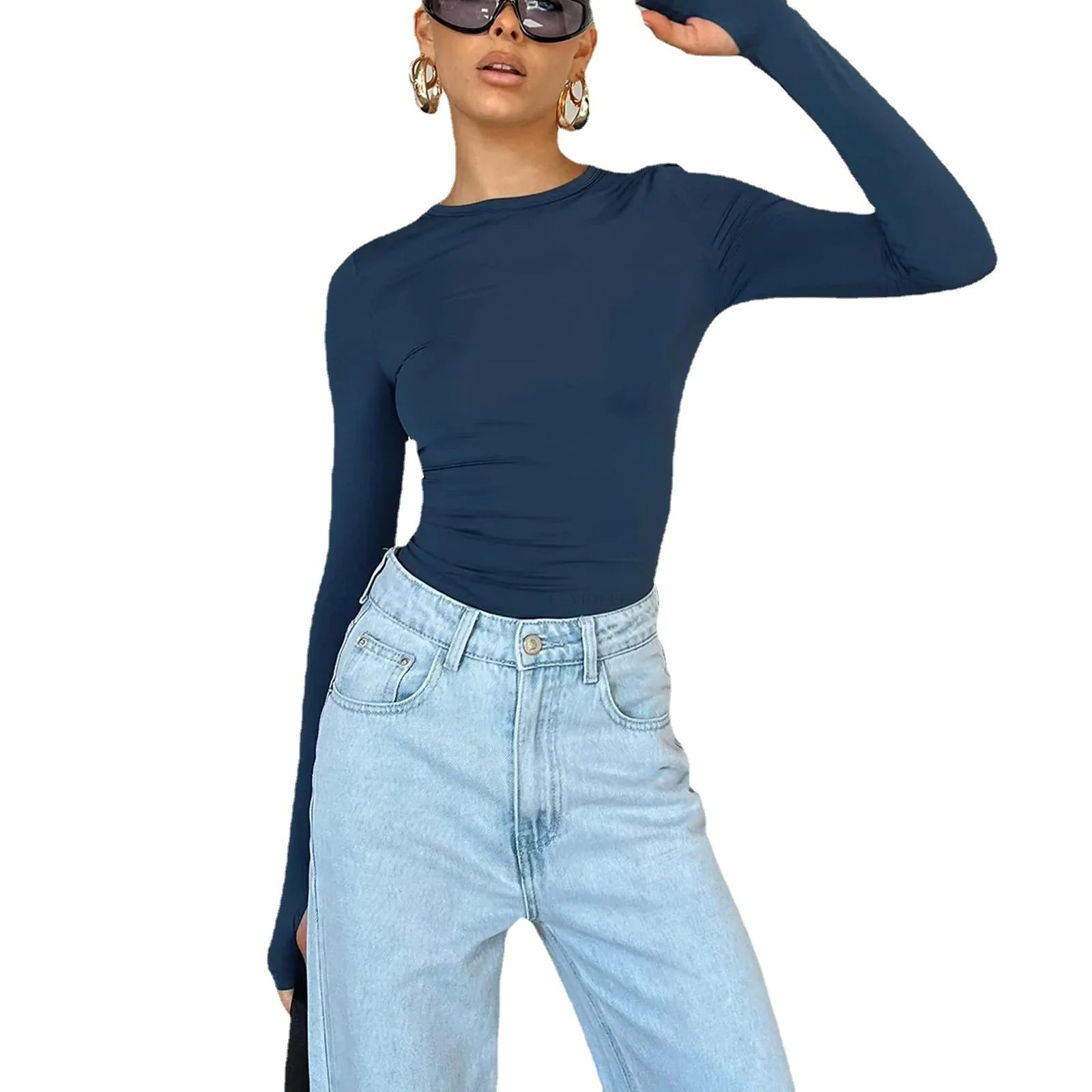 Round Neck Long Sleeve Top - Musttbuy
