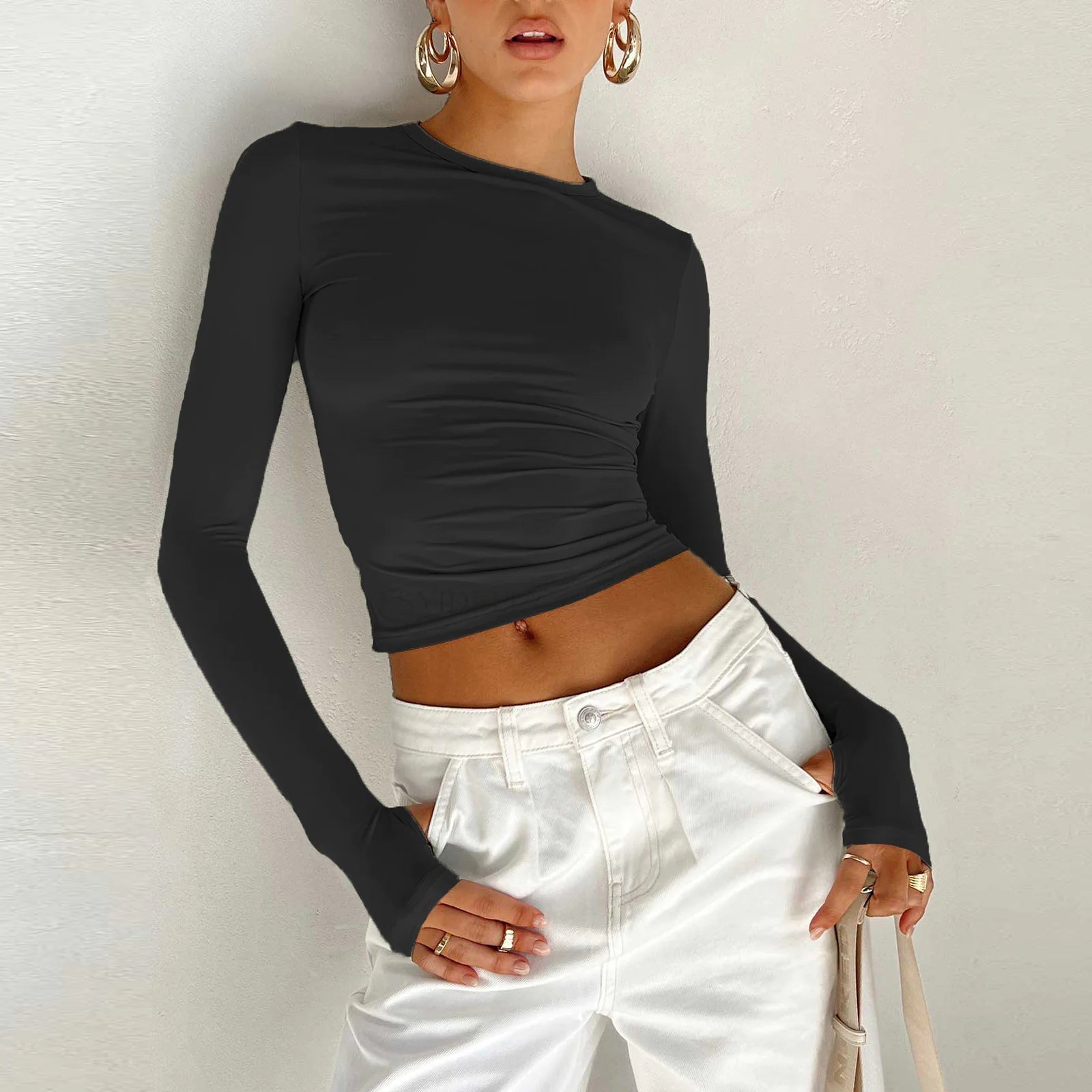 Round Neck Long Sleeve Top - Musttbuy