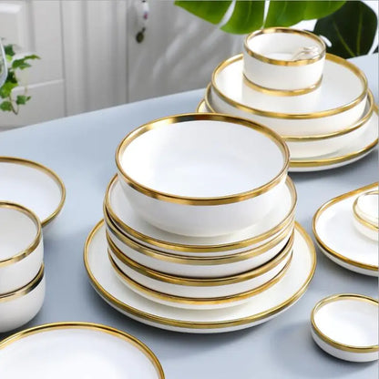 High-quality Matte Gilt Rim White Porcelain Dinner Tray Kitchen Plates Ceramic Tableware