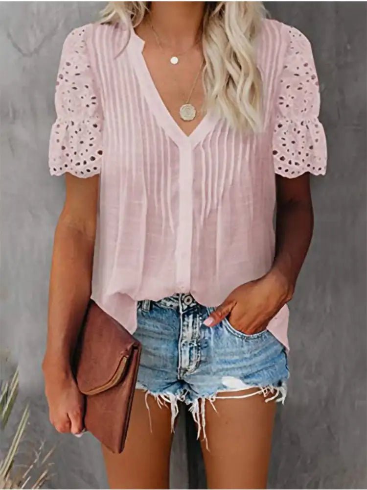 Shirt with Lace and V - neck - Musttbuy