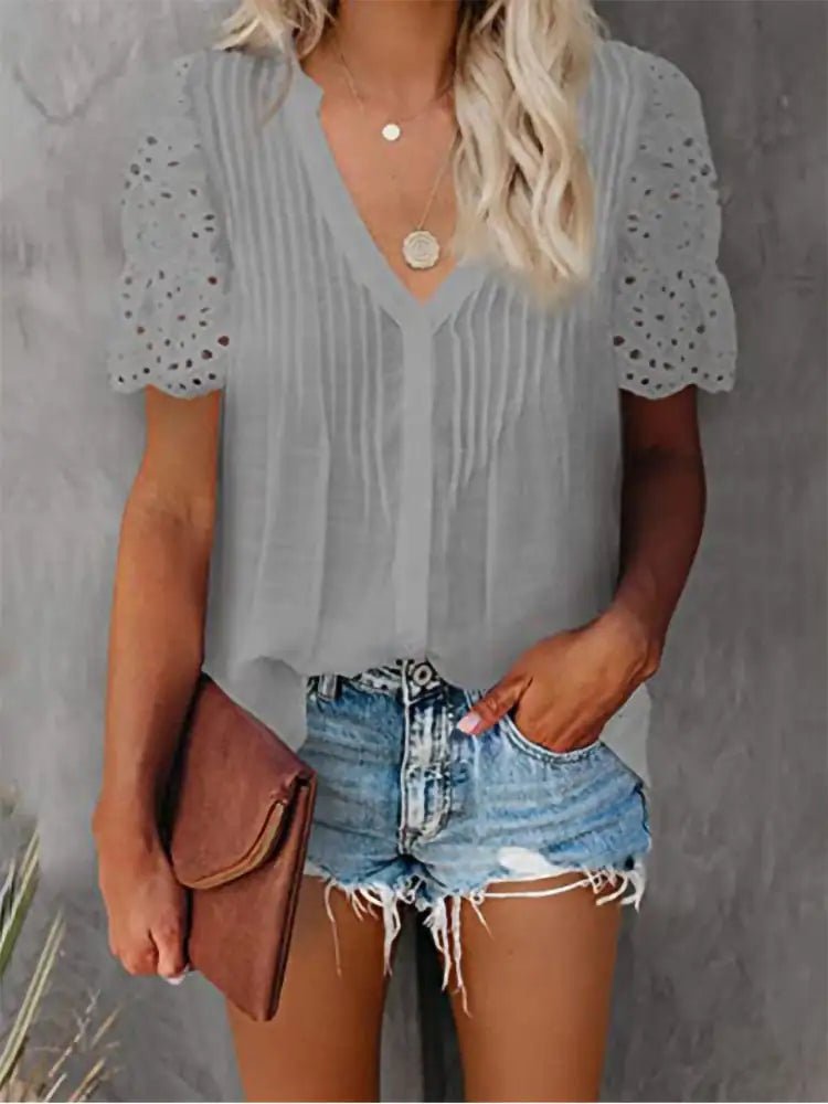 Shirt with Lace and V - neck - Musttbuy