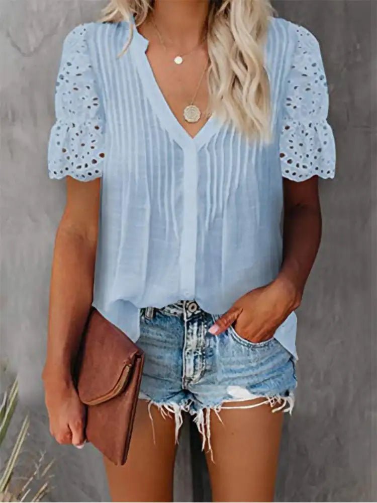 Shirt with Lace and V - neck - Musttbuy
