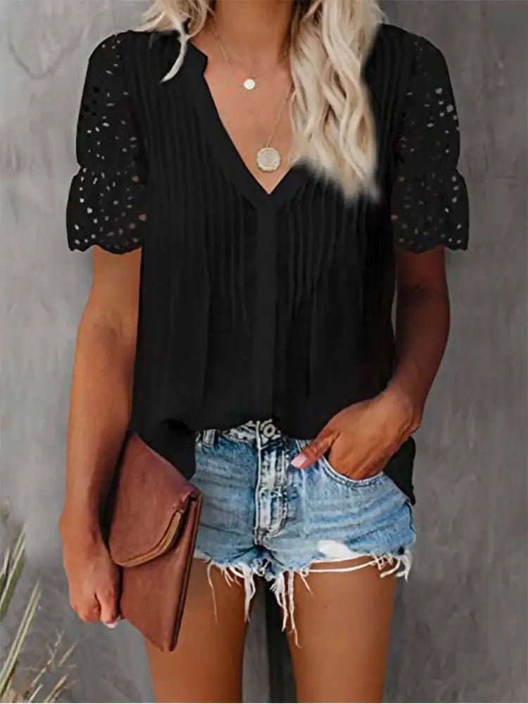 Shirt with Lace and V - neck - Musttbuy