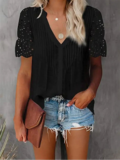 Shirt with Lace and V - neck - Musttbuy