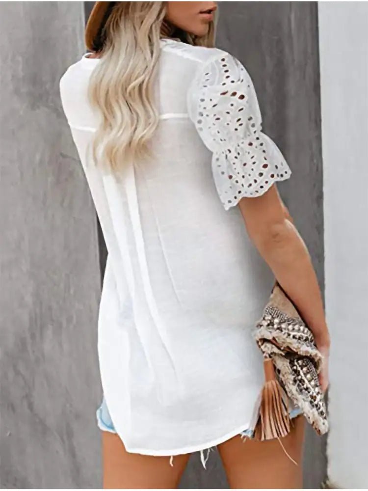 Shirt with Lace and V - neck - Musttbuy