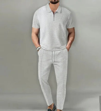 Short Sleeve Zipper Trousers Suit - Musttbuy